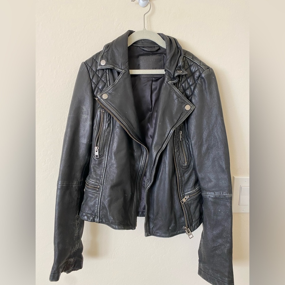 All saints biker leather jacket size 00